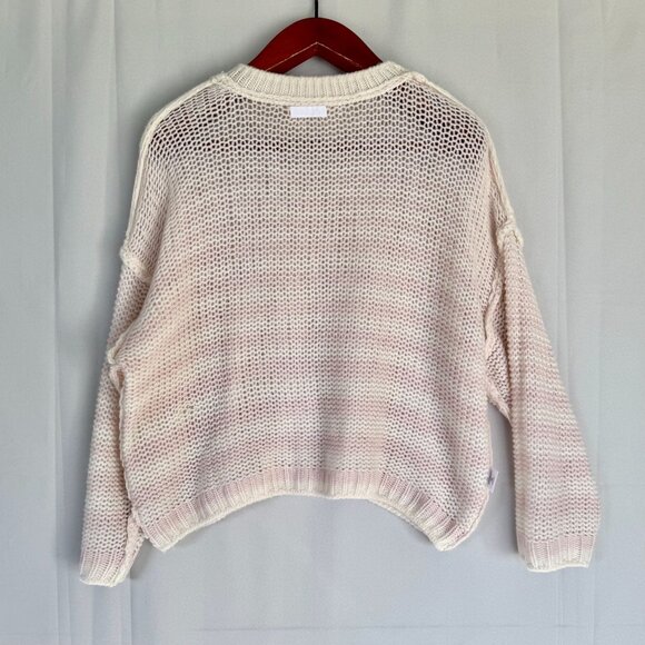 Sablyn 100% Cashmere Loose Open Knit Pink Ivory Stripe Oversized Sweater Small - Picture 9 of 12
